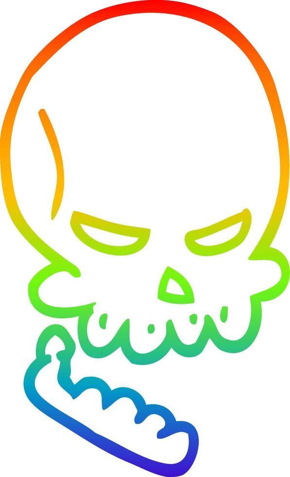 desenho de linha de gradiente de arco-íris desenho animado crânio de halloween vetor