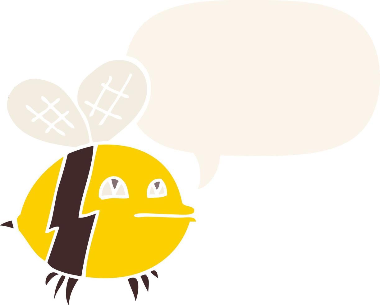 abelha de desenho animado e bolha de fala em estilo retrô vetor