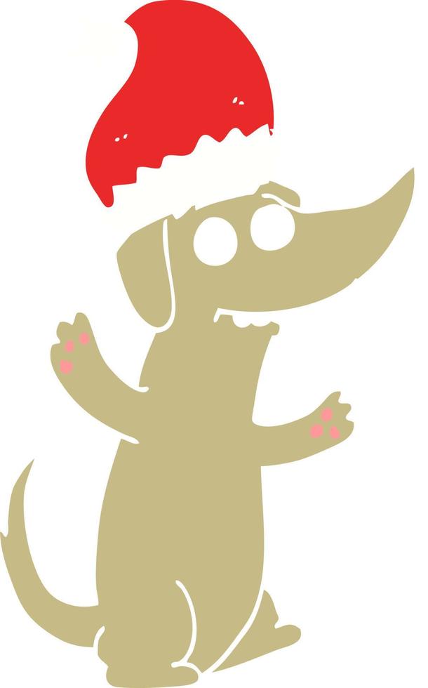 cão de desenho animado de estilo de cor plana de natal bonito vetor