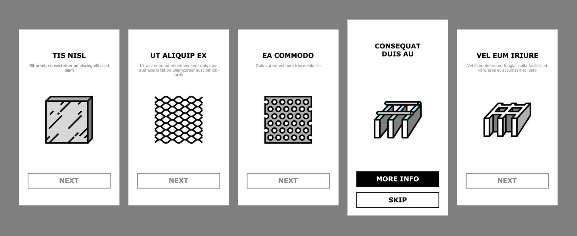 conjunto de ícones de integração do feixe de construção de material metálico vetor