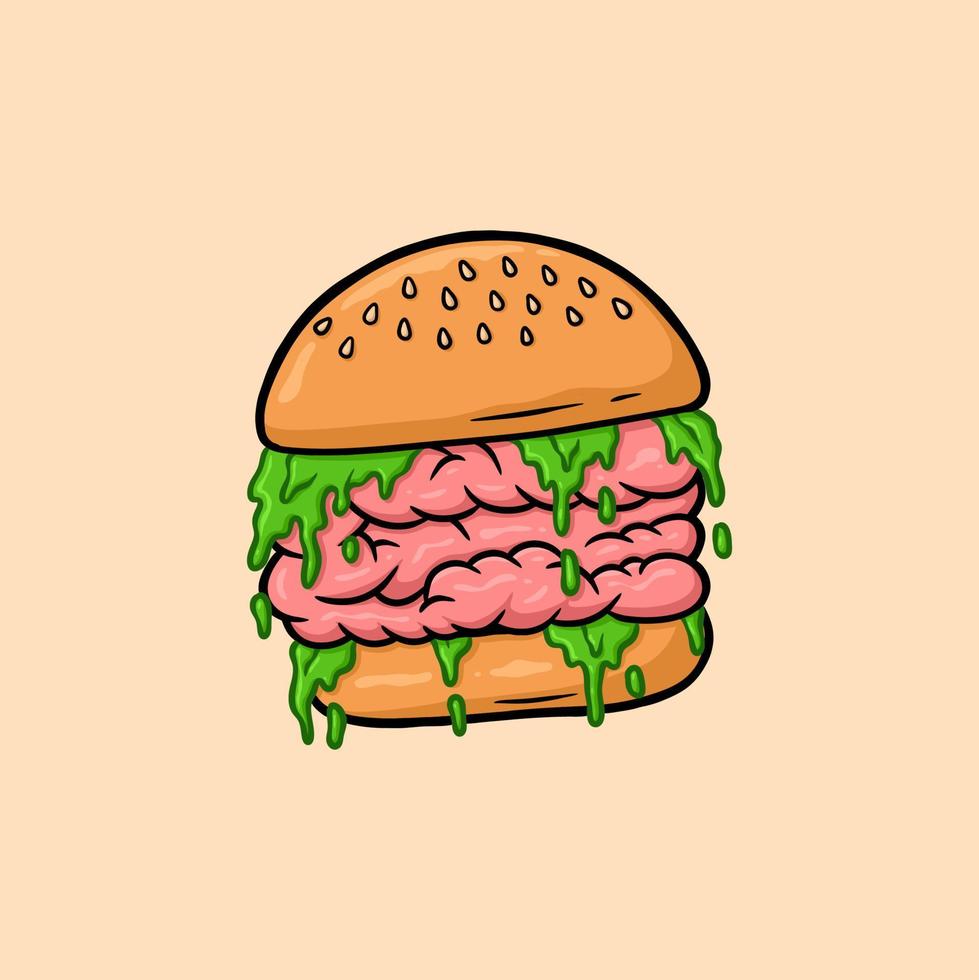 ilustração em vetor de desenho animado de hambúrguer de cérebro