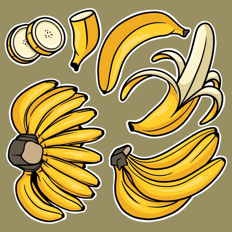 conjunto de adesivos ilustração de desenhos animados de banana desenhada à mão vetor