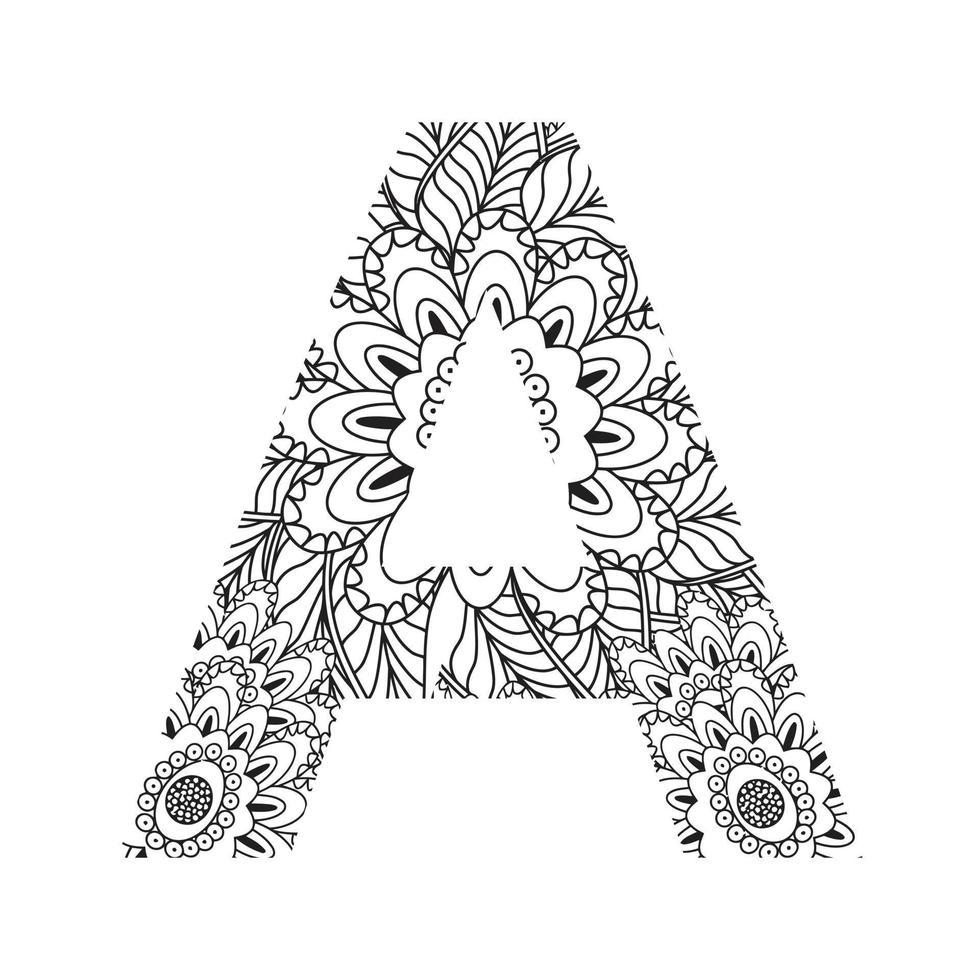 alfabeto letras vintage livros para colorir com design de vetor de mandala de flores para atividade infantil