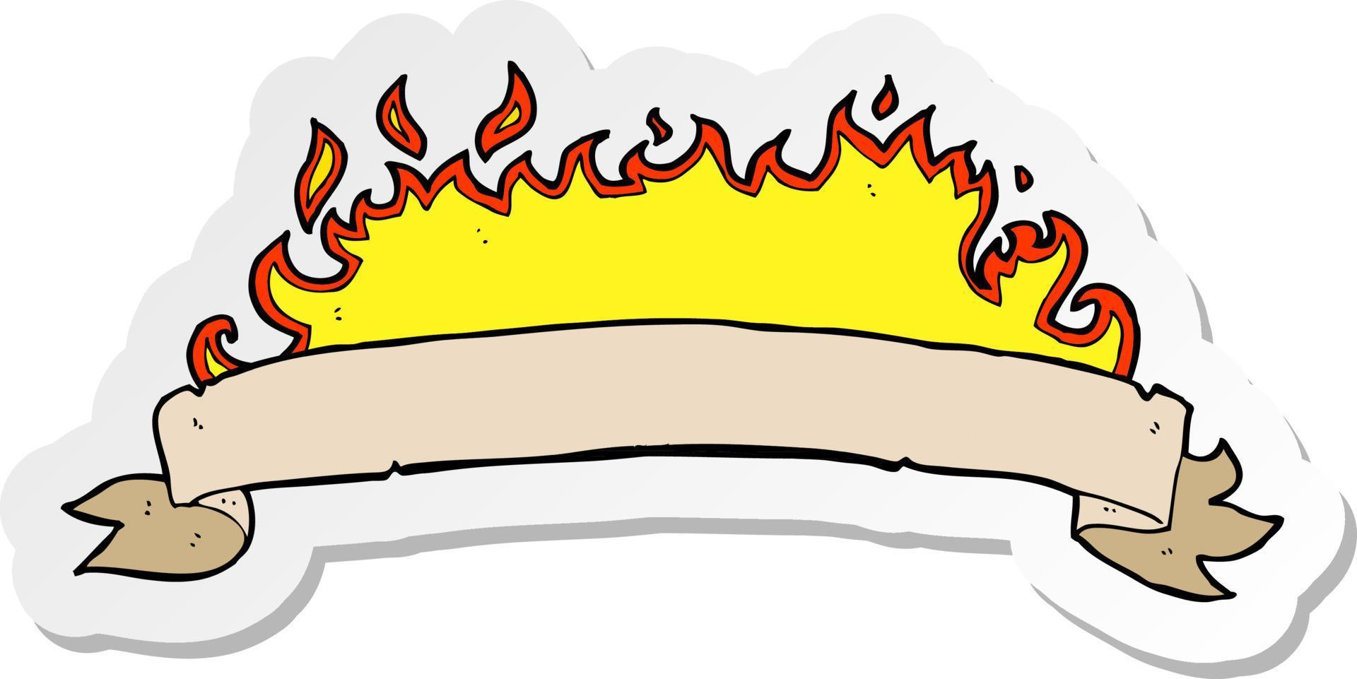 adesivo de um banner flamejante de desenho animado vetor