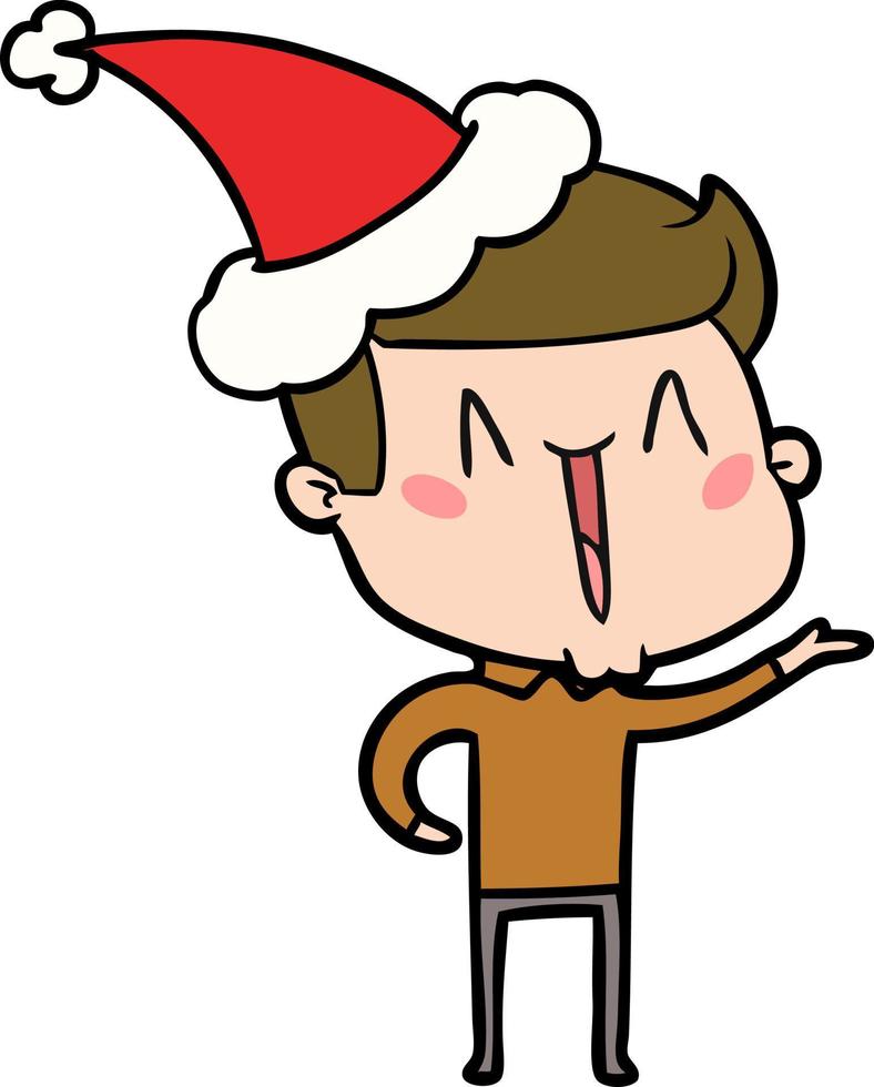 desenho de linha de um homem animado usando chapéu de papai noel vetor