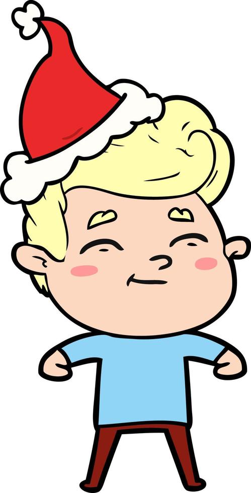 desenho de linha feliz de um homem usando chapéu de papai noel vetor