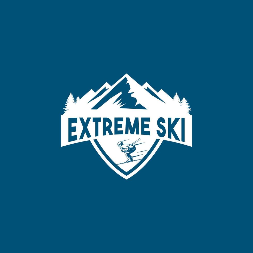 vetor de logotipo de esqui de snowboard com conceito de montanha selvagem