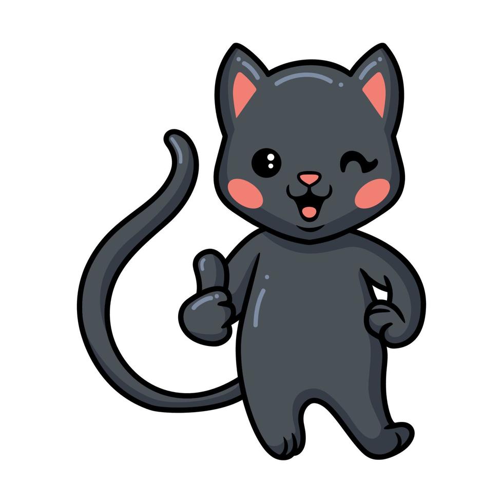 desenho de gatinho preto bonito dando o polegar para cima vetor