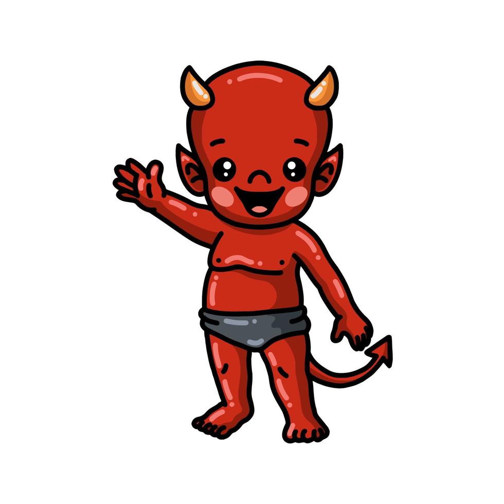 desenho de diabo bonitinho acenando com a mão vetor