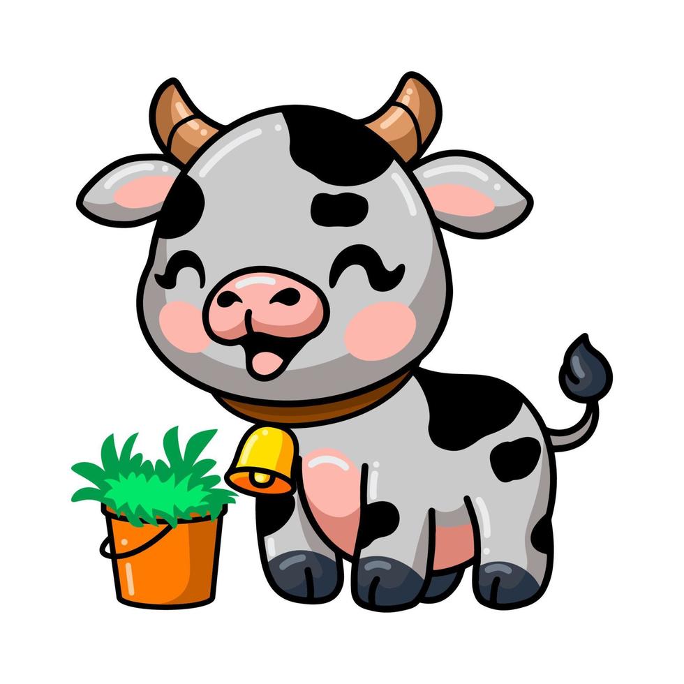 desenho de vaca bebê fofo com balde vetor