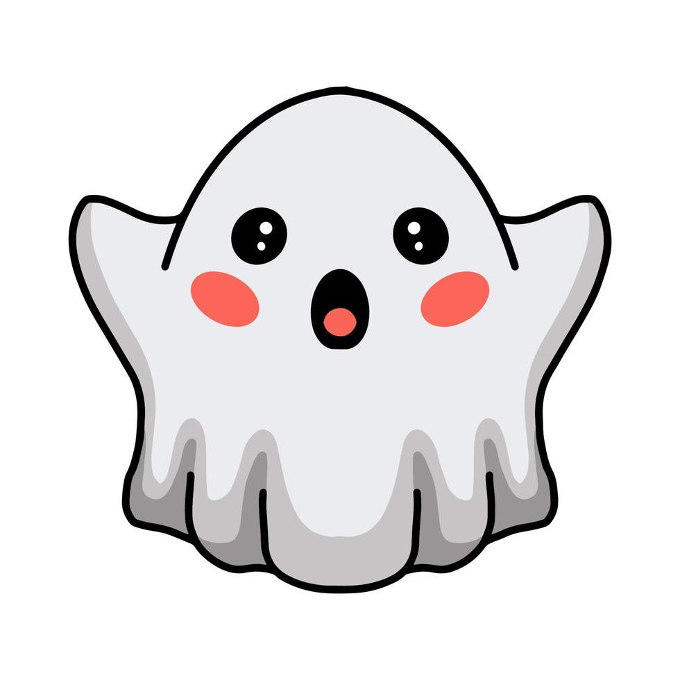 desenho animado bonito fantasma branco de halloween levantando as mãos vetor