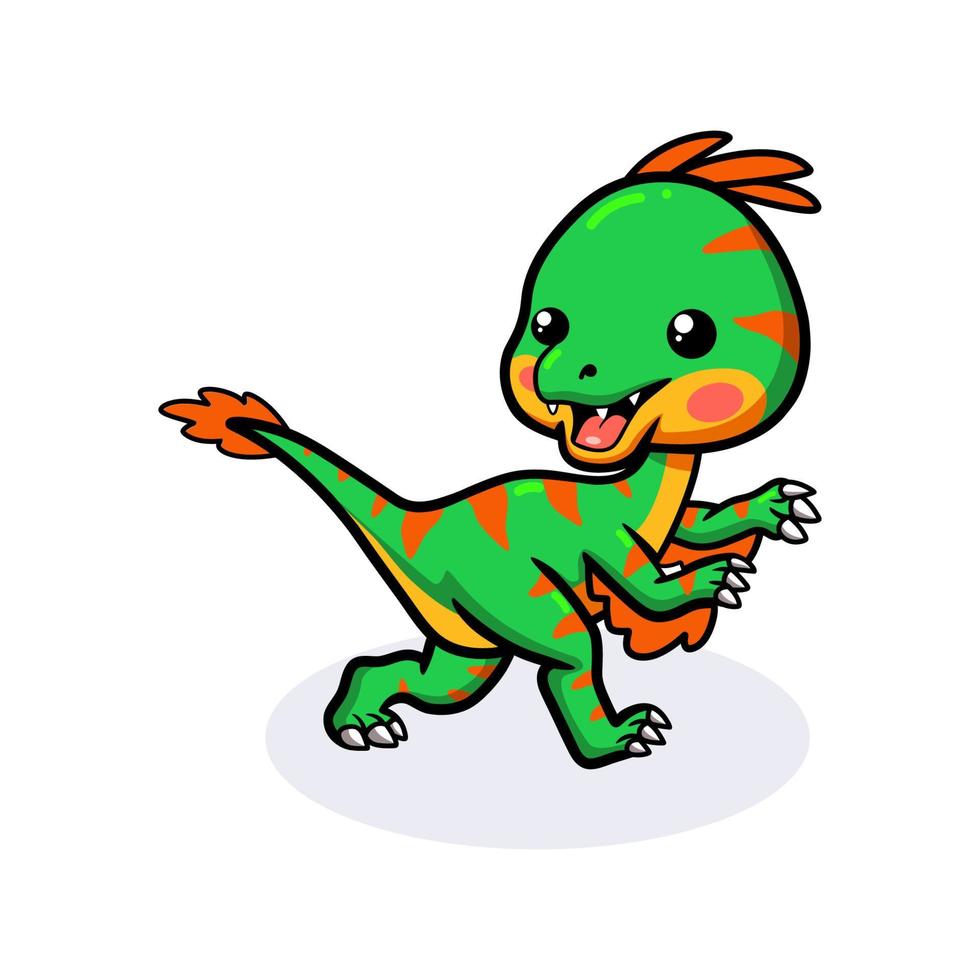 Personagem de desenho animado de dinossauro verde com raiva correndo