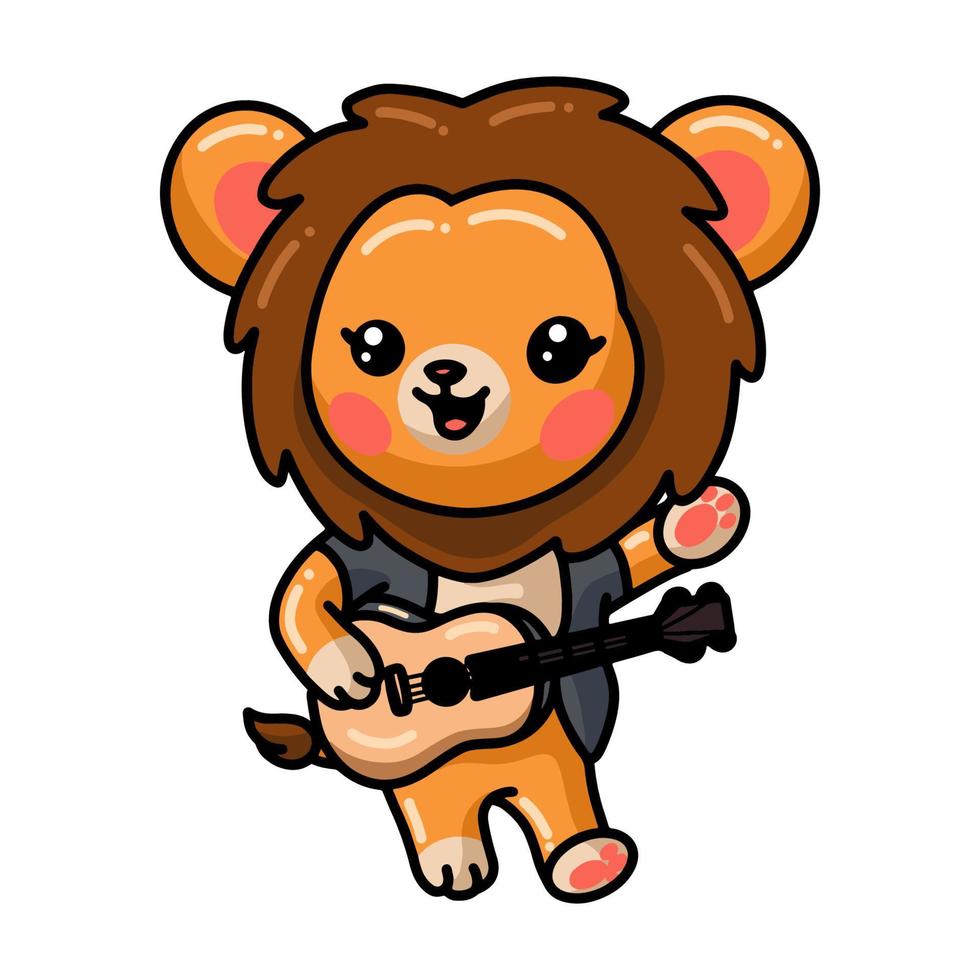 desenho de leão bebê fofo tocando violão vetor