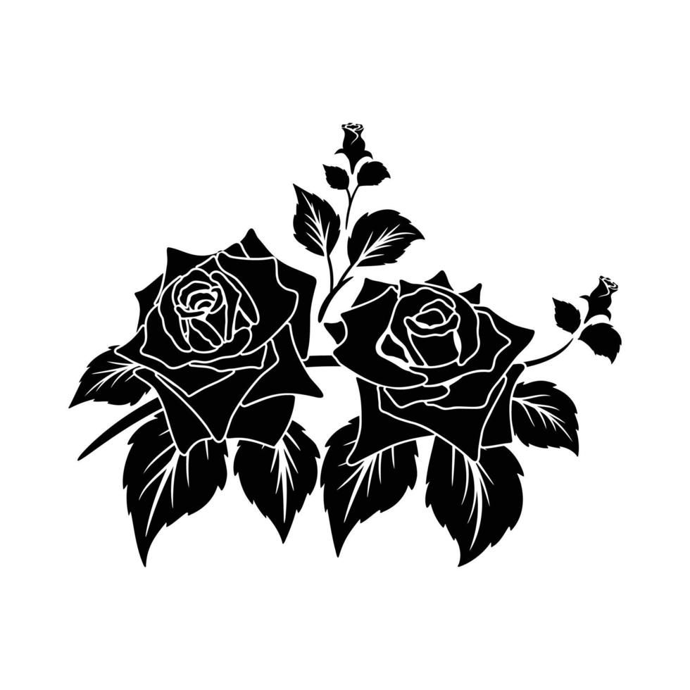 silhueta preta motivo rosa flor florescendo decoração ilustração vetorial de fundo vetor