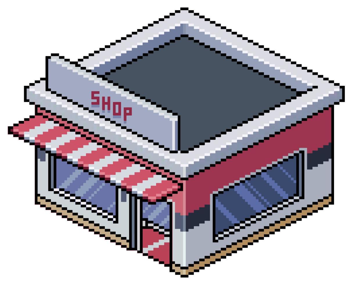 loja de loja isométrica de pixel art no vetor da cidade para jogo de 8 bits