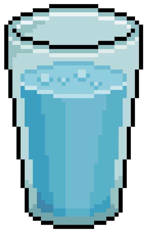 copo de pixel de ícone de vetor de água para jogo de 8 bits em fundo branco