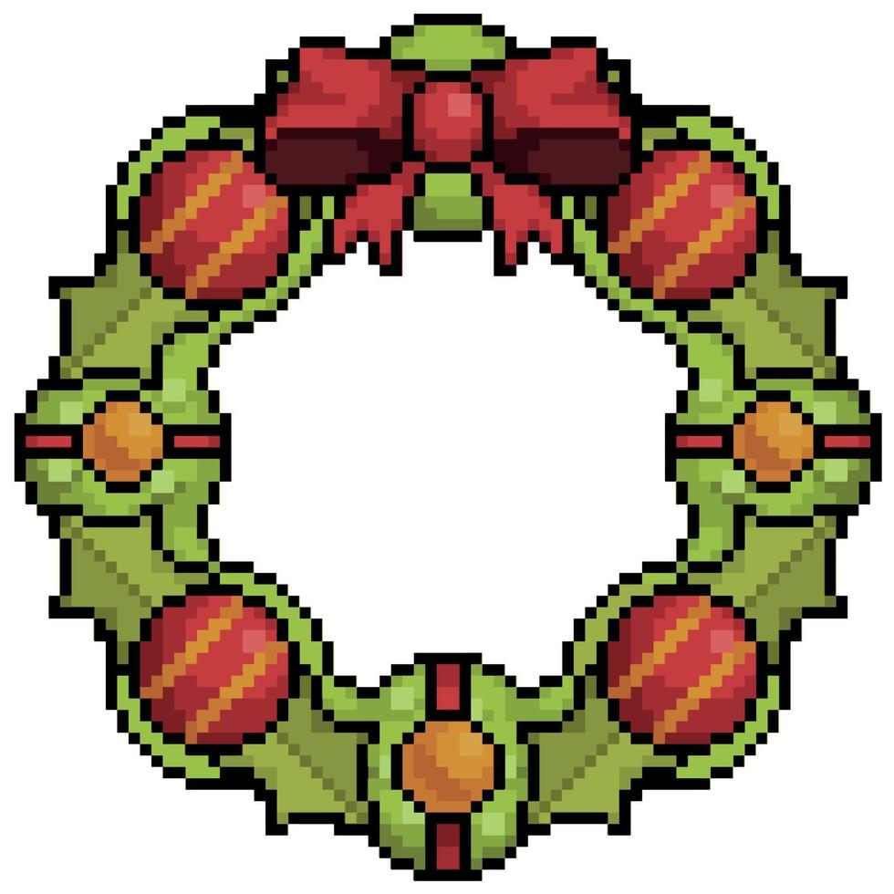 guirlanda de natal de pixel art, ícone de vetor de decoração de natal para jogo de 8 bits em fundo branco