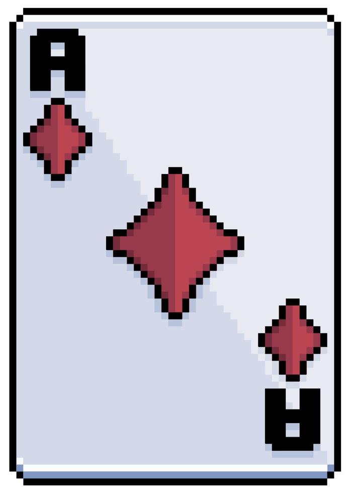 pixel art cartão ás de diamantes ícone de vetor de cartas de baralho para jogo de 8 bits em fundo branco