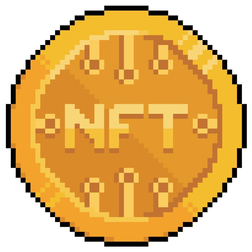 moeda de pixel art nft, investimento em ícone de vetor de jogos de criptografia para jogo de 8 bits em fundo branco