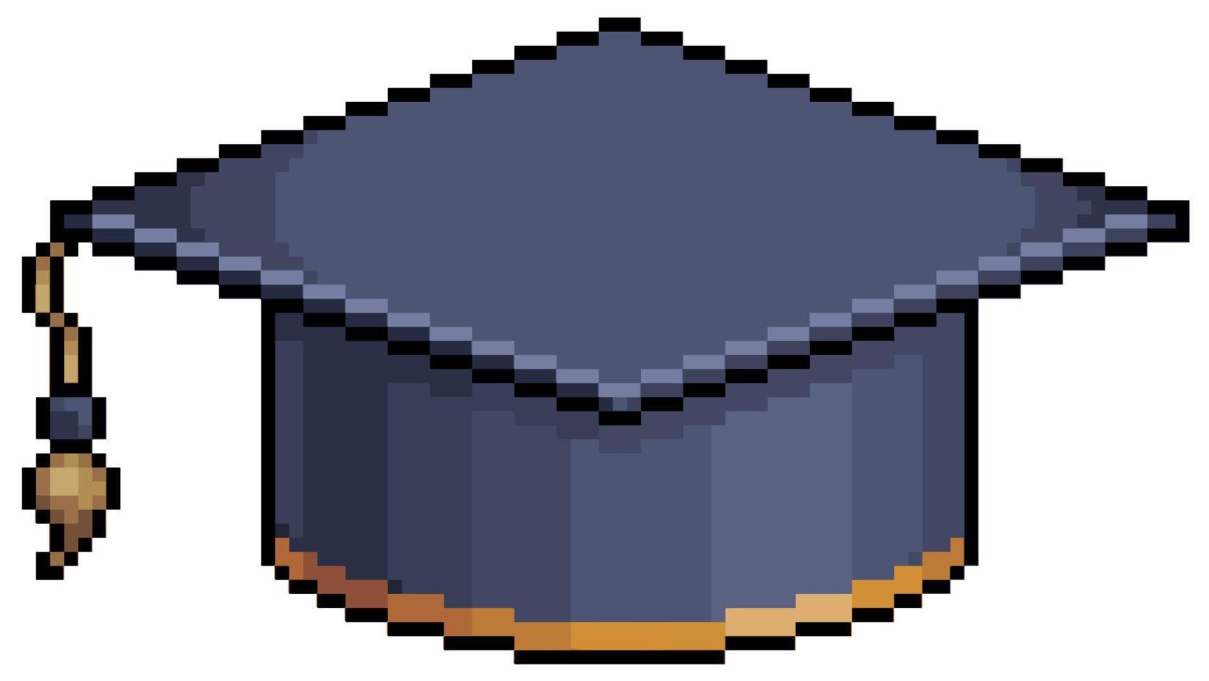 ícone de vetor de chapéu de formatura de pixel art para jogo de 8 bits em fundo branco