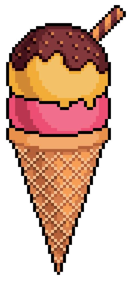 ícone de vetor de sorvete de pixel art para jogo de 8 bits em fundo branco