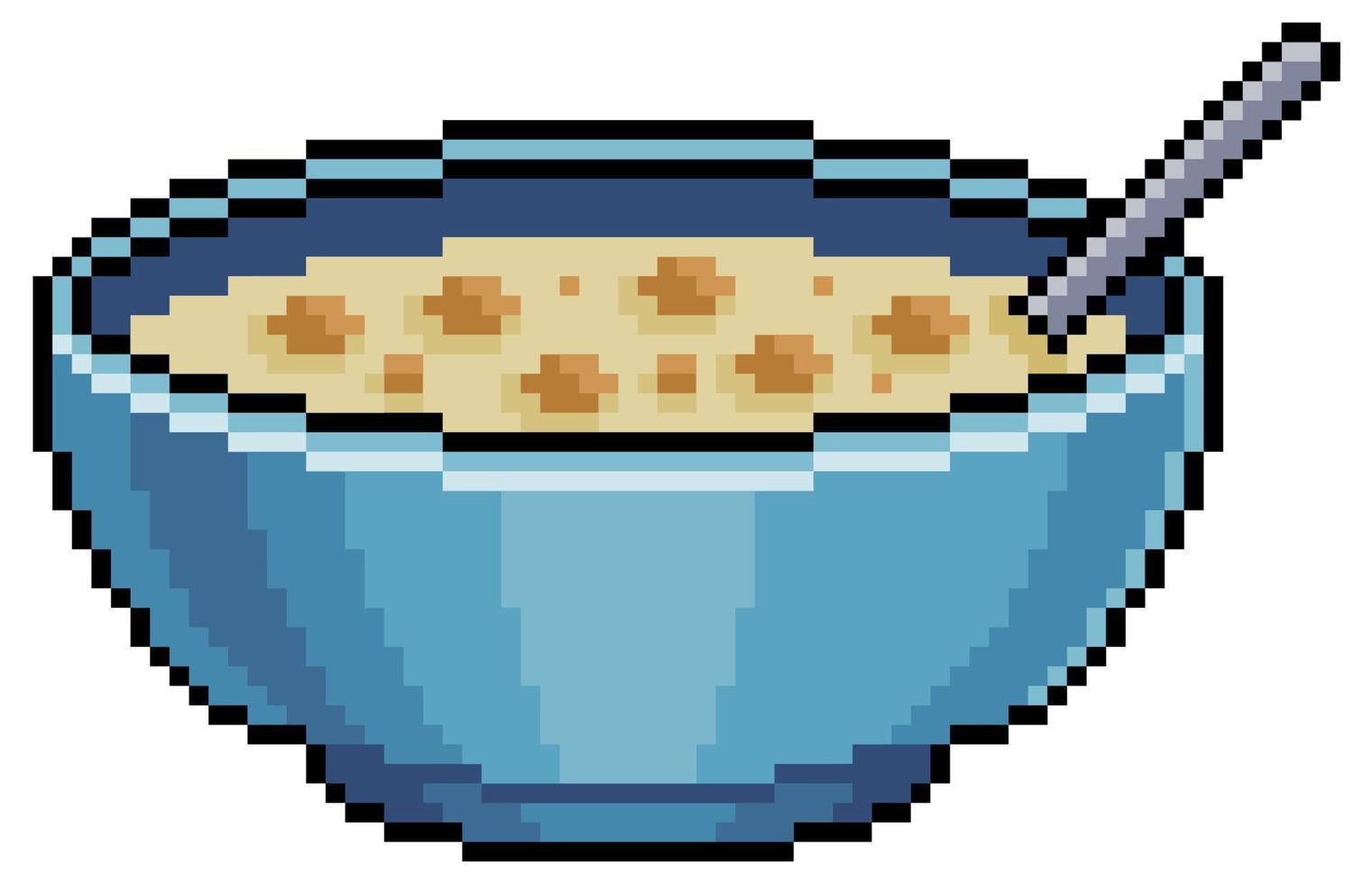 cereal de pixel art no item de jogo de 8 bits da tigela em fundo branco vetor