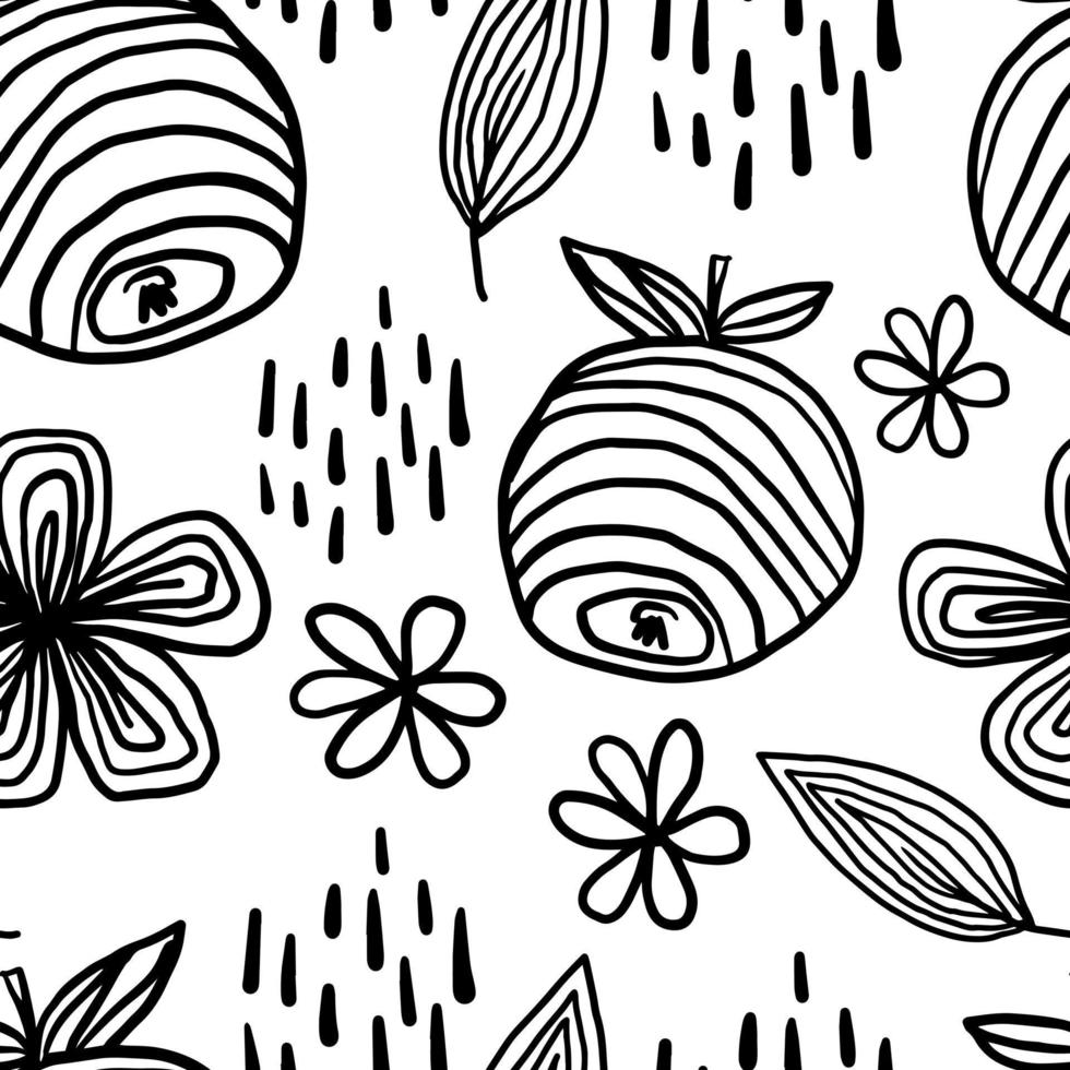 padrão de doodle de flor de maçã vetor