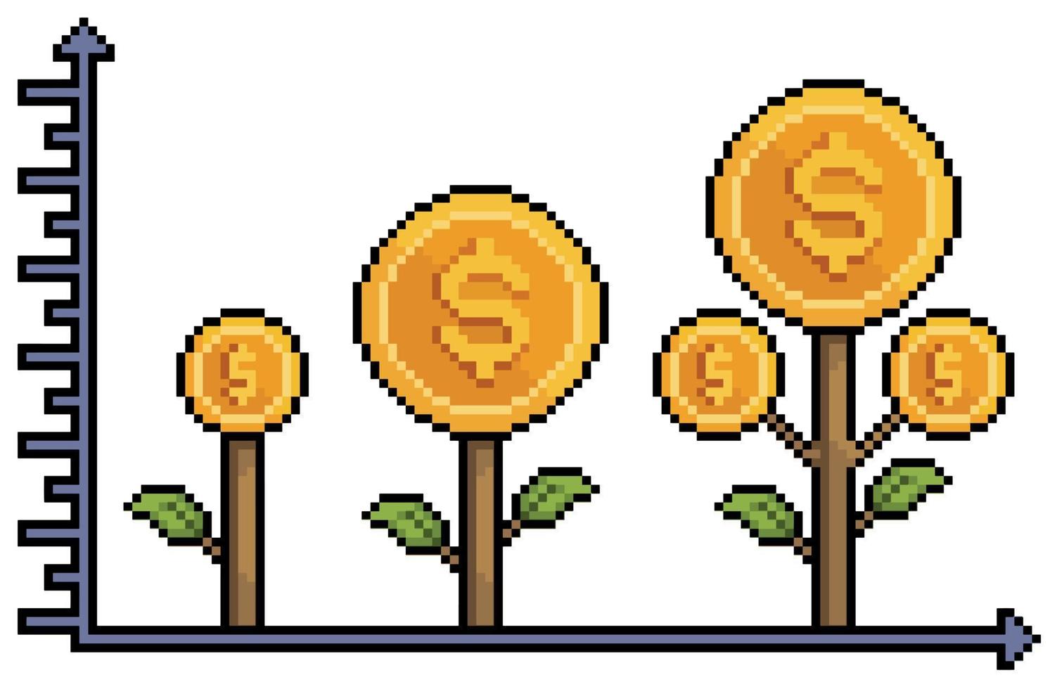 ícone de vetor de criptomoedas de crescimento de bitcoin de planta de pixel art para jogo de 8 bits em fundo branco