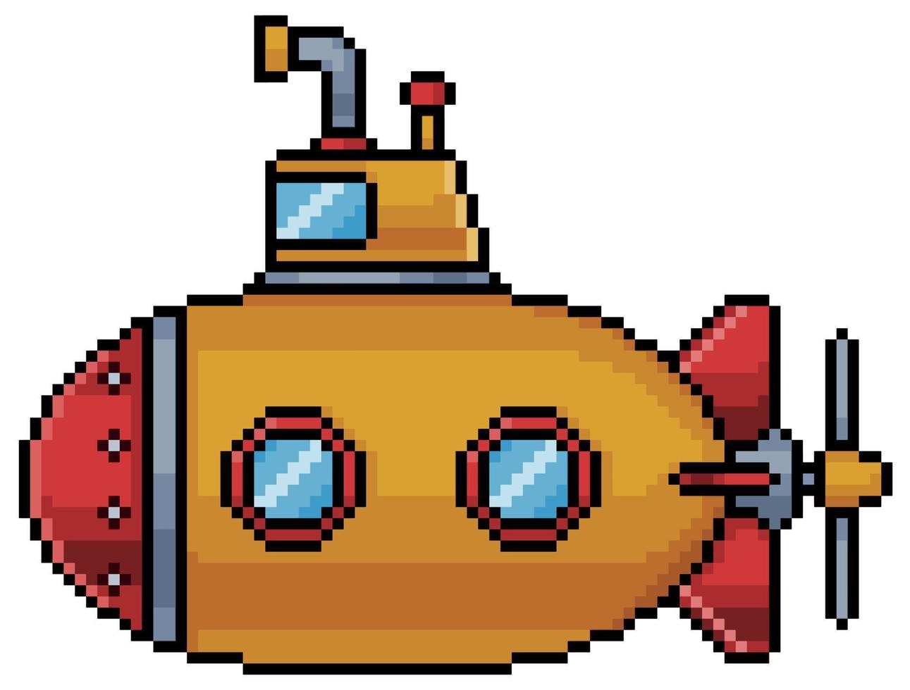 ícone de vetor submarino pixel art para jogo de 8 bits em fundo branco