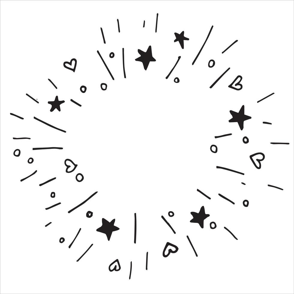desenho vetorial abstrato em estilo doodle. explosão em um círculo, fogos  de artifício, fogos de artifício festivos. estrelas, confit e streamer.  moldura redonda 9878816 Vetor no Vecteezy