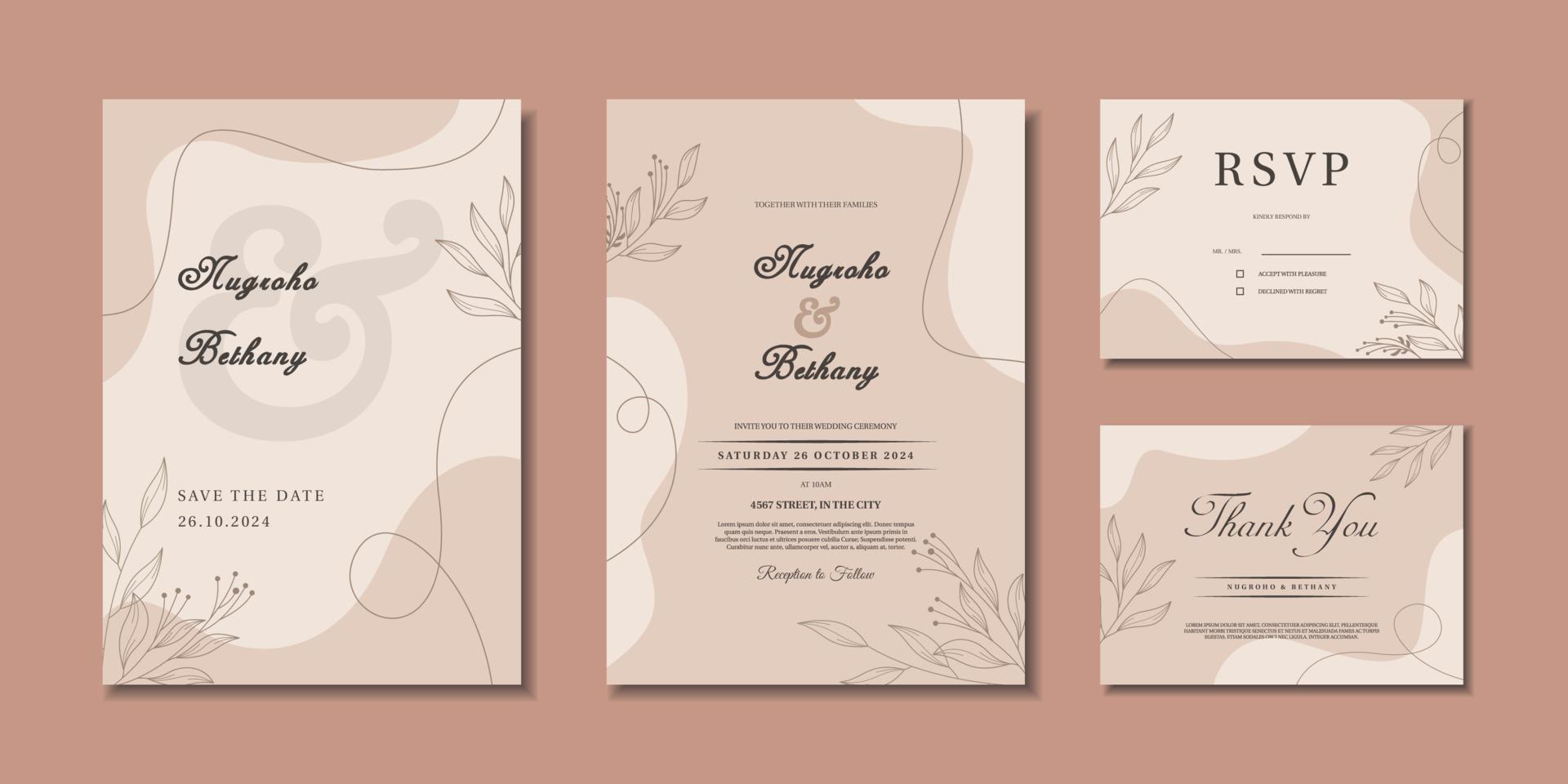 modelo de convite de casamento de estilo minimalista. convite de casamento simples desenhado à mão vetor