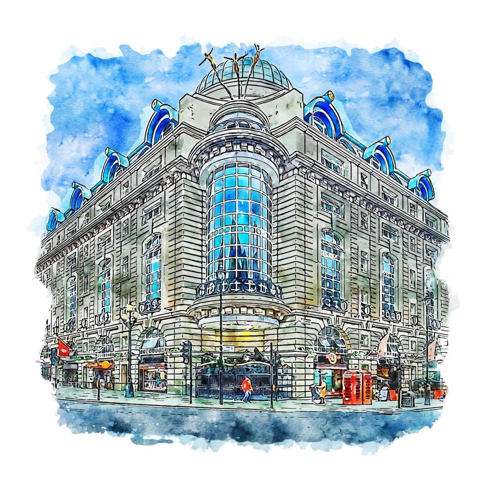 arquitetura londres reino unido esboço em aquarela ilustração desenhada à mão vetor