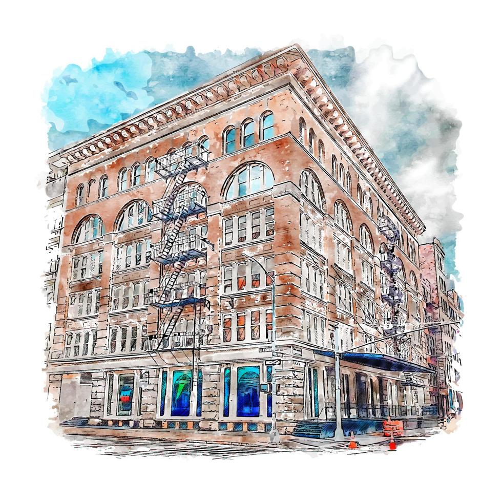 arquitetura triboca nova york cidade esboço aquarela ilustração desenhada à mão vetor