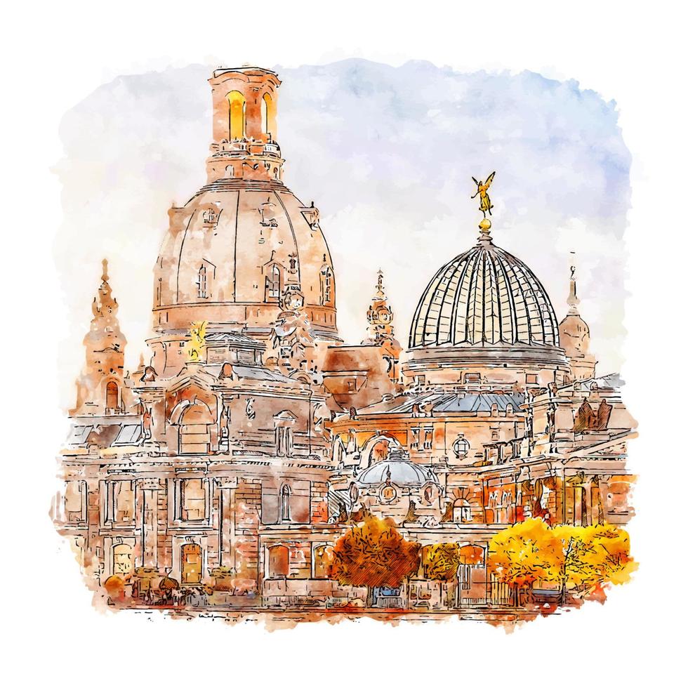 Dresden Alemanha esboço em aquarela ilustração desenhada à mão vetor