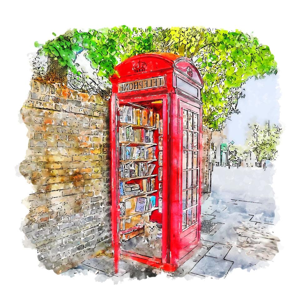 londres caixa de telefone esboço em aquarela ilustração desenhada à mão vetor