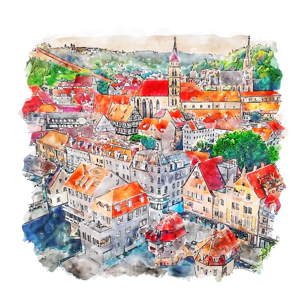 esslingen alemanha esboço em aquarela ilustração desenhada à mão vetor