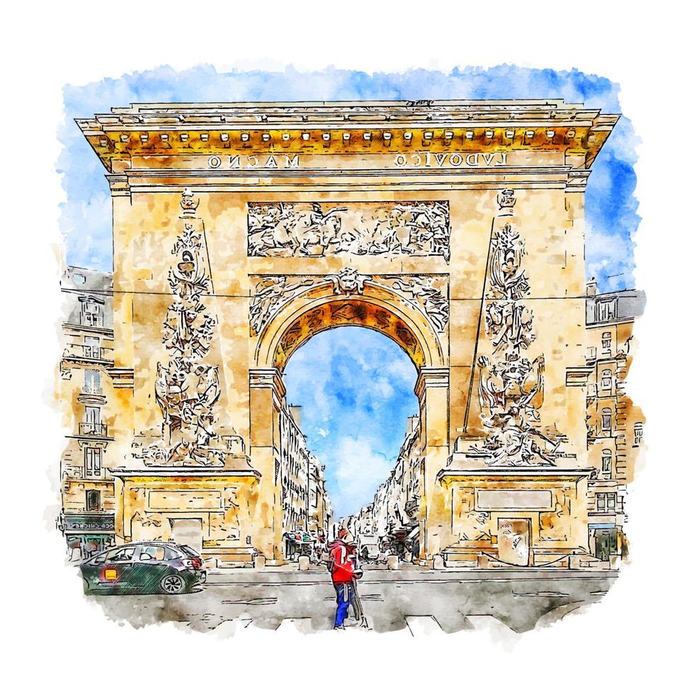 arquitetura paris frança esboço em aquarela ilustração desenhada à mão vetor