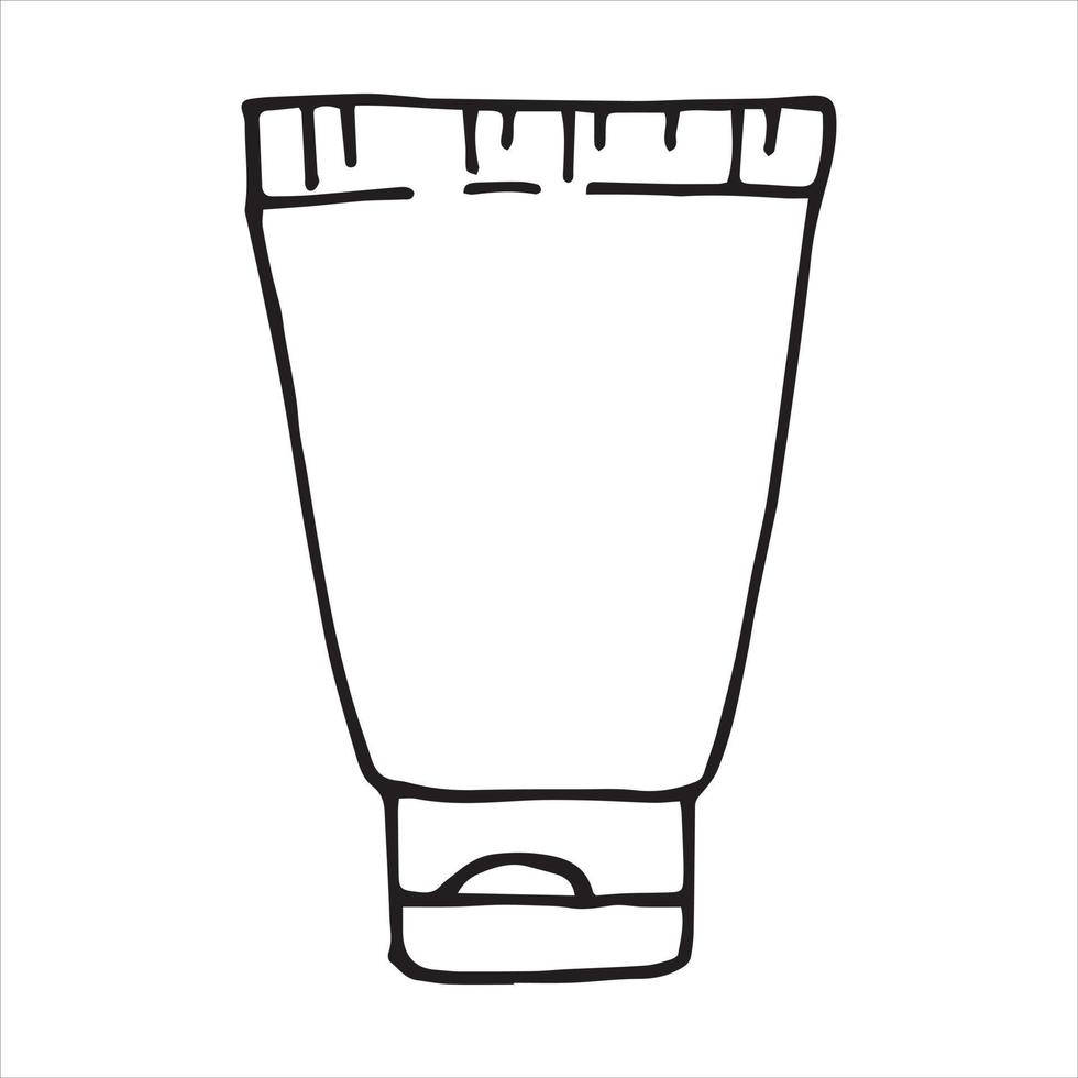 ilustração de estilo doodle. tubo, recipiente para creme, agente de limpeza, pasta de dente, assunto de saneamento, cuidados com o corpo, higiene. clipart isolado no fundo branco vetor