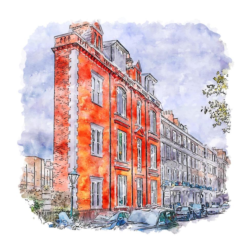 a casa fina londres esboço em aquarela ilustração desenhada à mão vetor