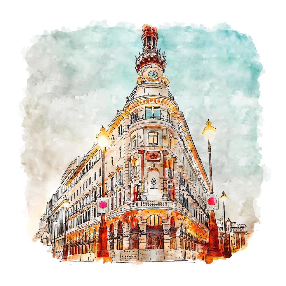 madri espanha esboço em aquarela ilustração desenhada à mão vetor