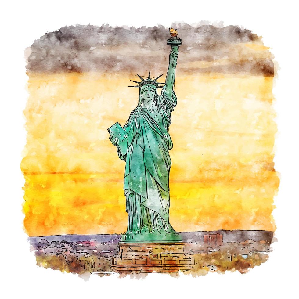 estátua da liberdade nova york esboço em aquarela ilustração desenhada à mão vetor