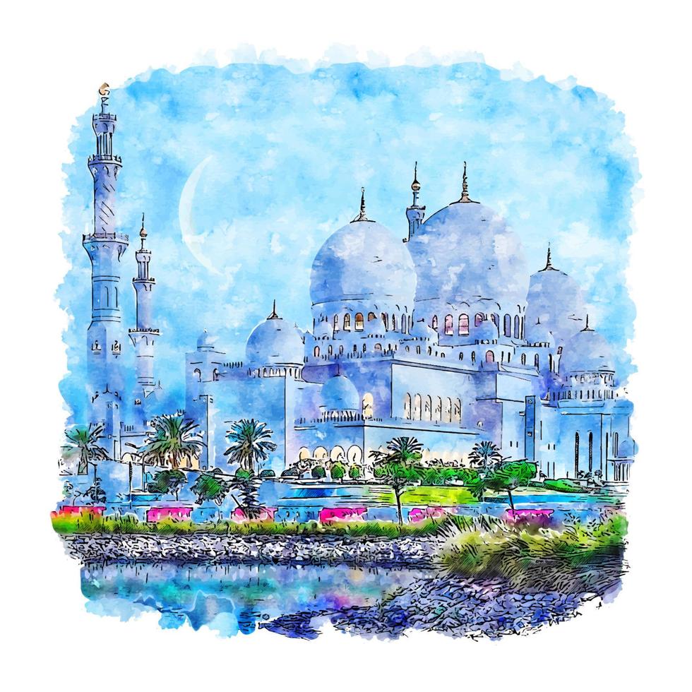 abu dhabi emirados árabes unidos esboço em aquarela ilustração desenhada à mão vetor