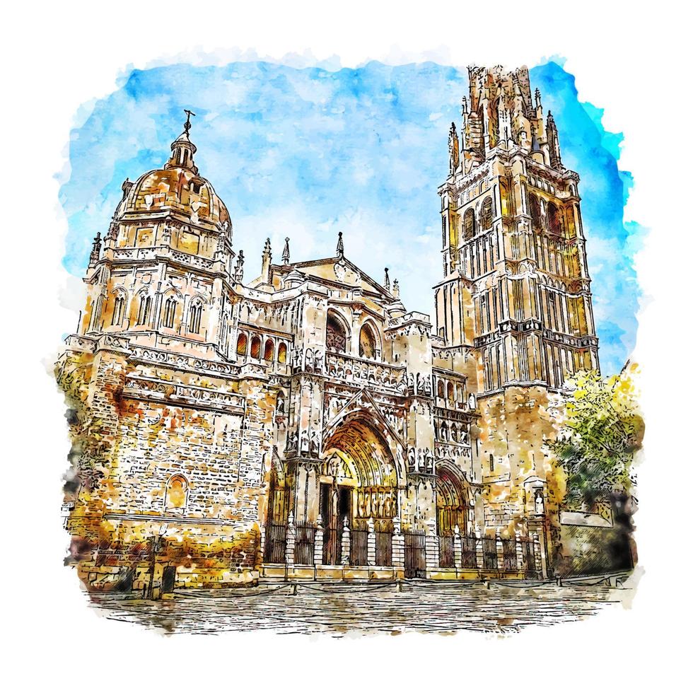 toledo espanha esboço em aquarela ilustração desenhada à mão vetor