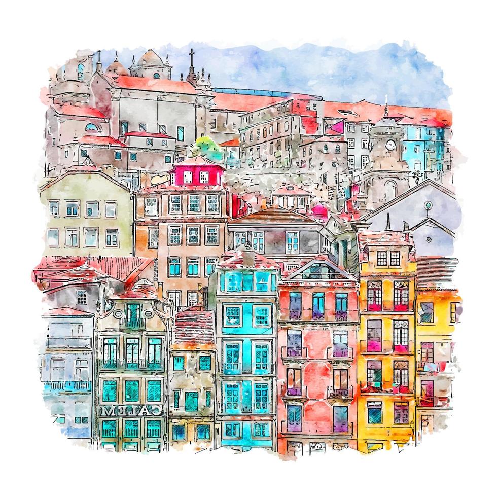 porto portugal esboço em aquarela ilustração desenhada à mão vetor