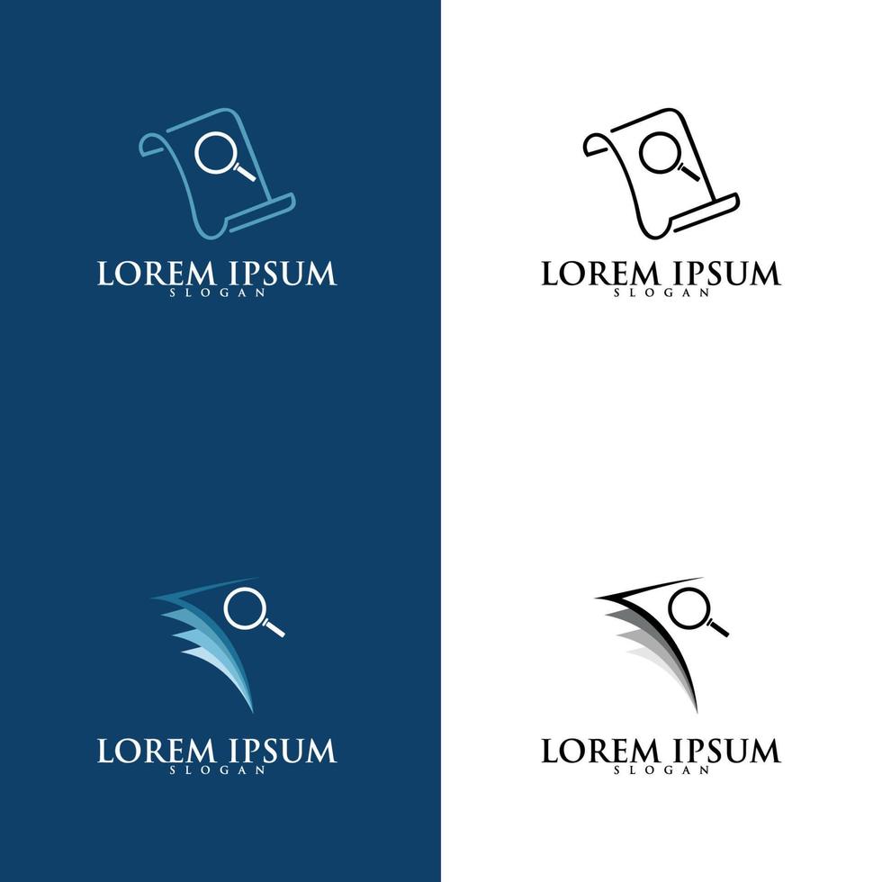 lupa nos jornais em um logotipo de livro aberto. design de ícone de logotipo de educação. adequado para logotipo da empresa, impressão, digital, ícone, aplicativos e outros fins de material de marketing. conjunto de logotipo de educação. vetor