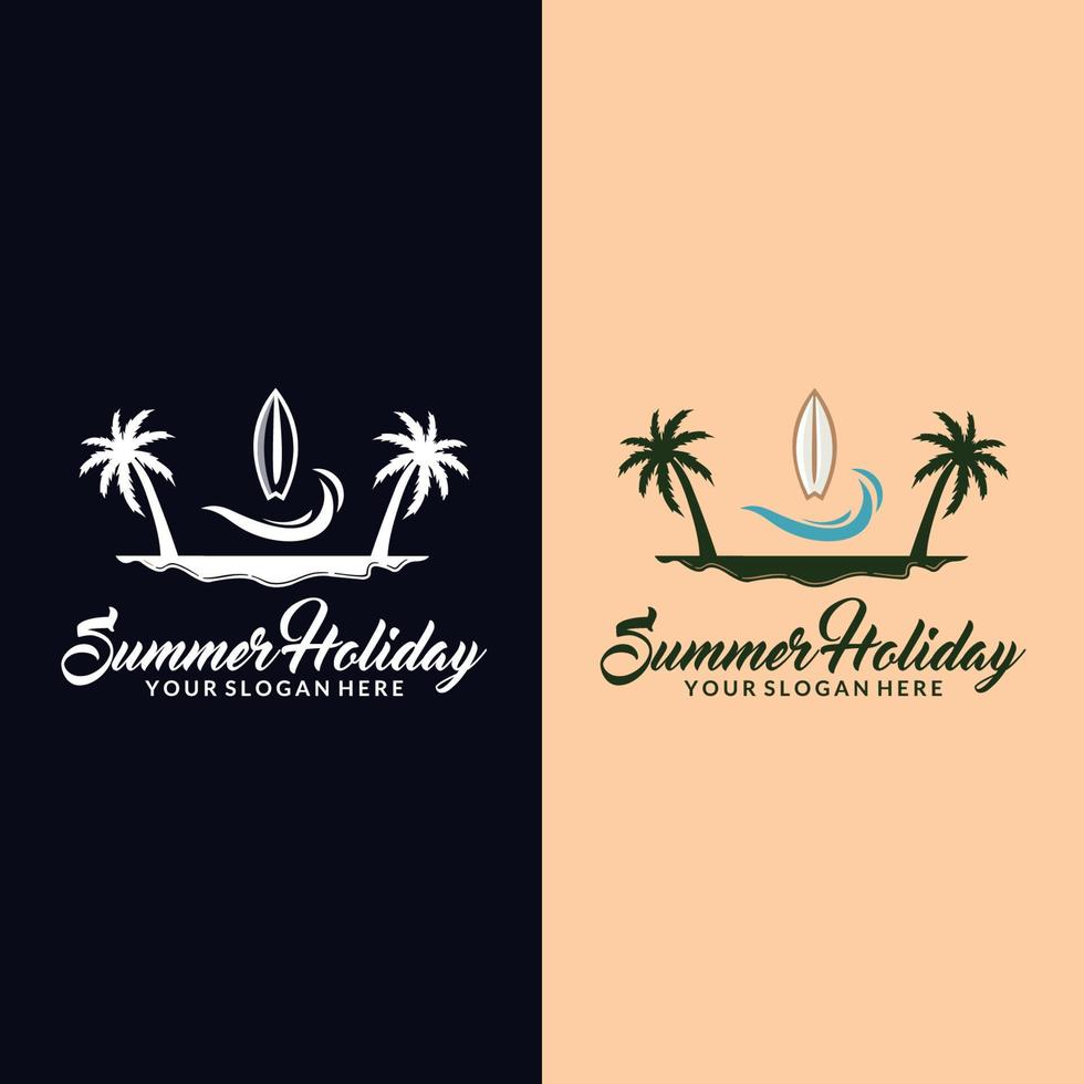 logotipo, ícone e ilustração do mar e do verão. logotipo de verão sobre o tema do turismo com mar de palmeiras e as férias de verão de inscrição vetor