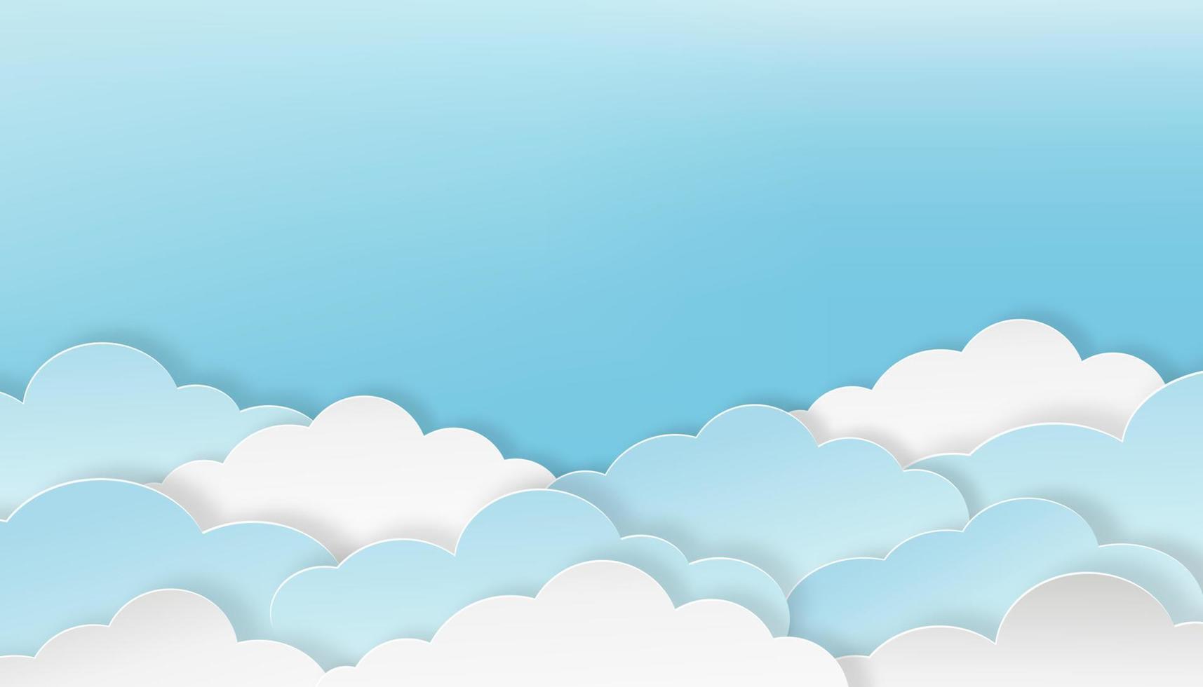 nuvem com fundo de céu azul, ilustração vetorial cloudscape camadas estilo de corte de papel 3d com espaço de cópia para texto. banner horizontal para venda de primavera ou temporada de verão vetor
