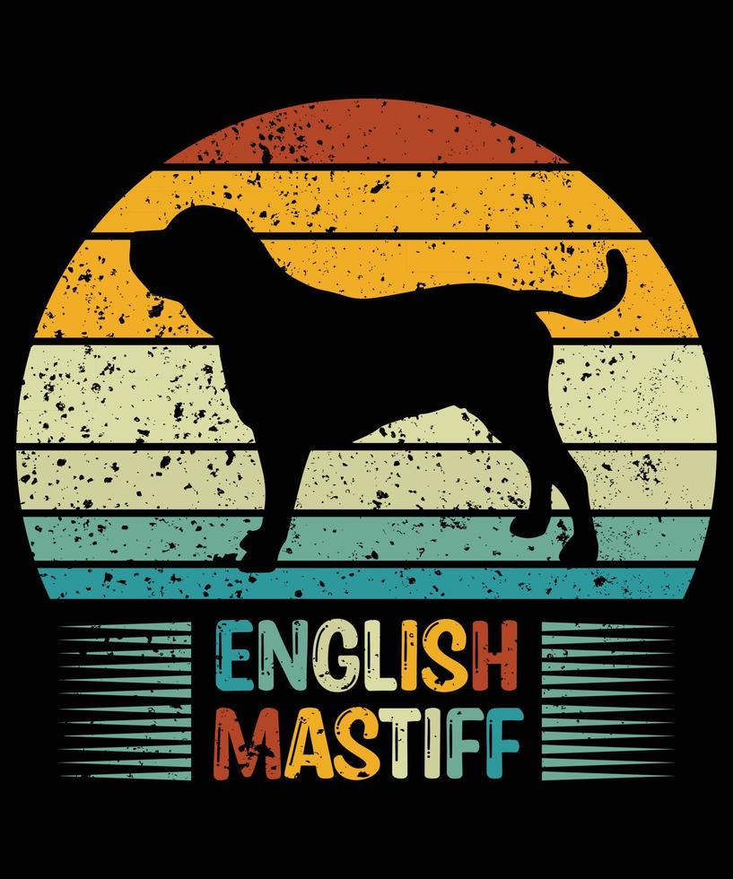 engraçado mastim inglês vintage retro pôr do sol silhueta presentes amante de cães proprietário de cães camiseta essencial vetor