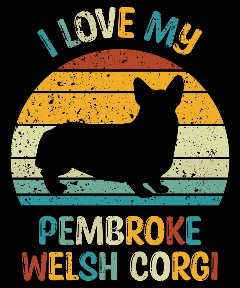 engraçado pembroke welsh corgi vintage retro pôr do sol silhueta presentes amante de cães proprietário de cães camiseta essencial vetor