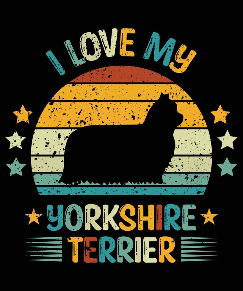 engraçado yorkshire terrier vintage retro pôr do sol silhueta presentes amante de cães proprietário de cães camiseta essencial vetor